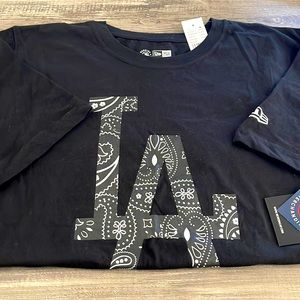 NWT New Era Official MLB LA Dodgers Black Paisley Bandana T Shirt - Men Size S